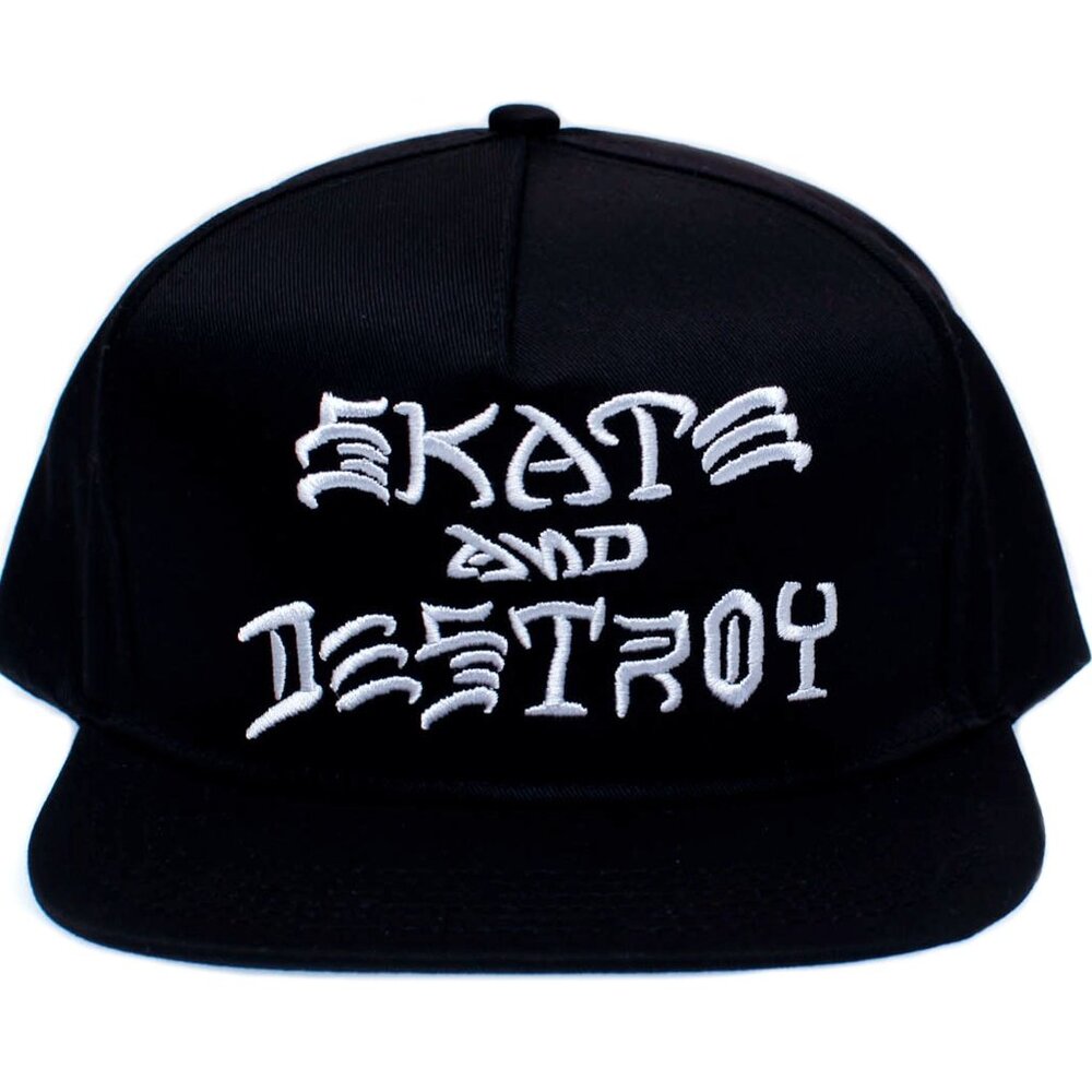 Thrasher Skate and Destroy Hat embroidered Flat Brim Snap Adjustable Adut Black